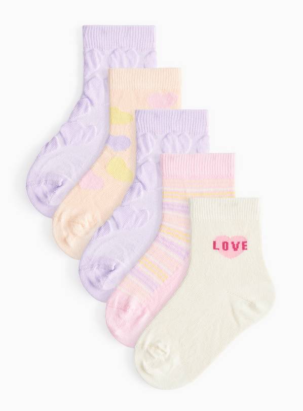 Hearts & Stripes Print Socks 5 Pack 6-8.5